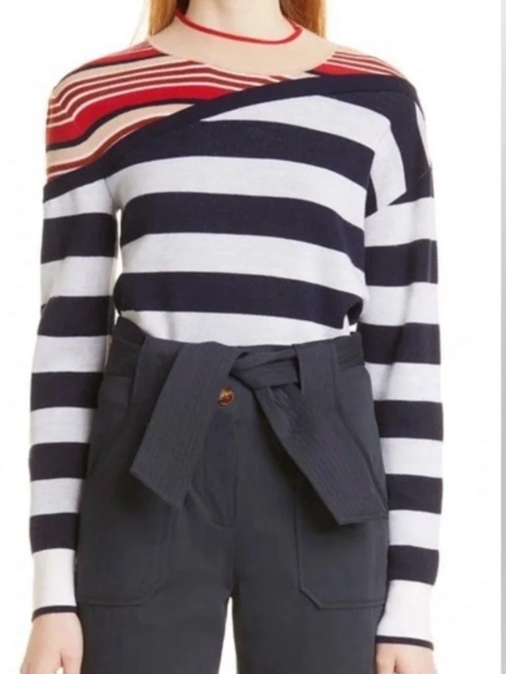 Veronica Beard Sheradin Striped Merino Wool Mock Neck Sweater Colorblock Small
